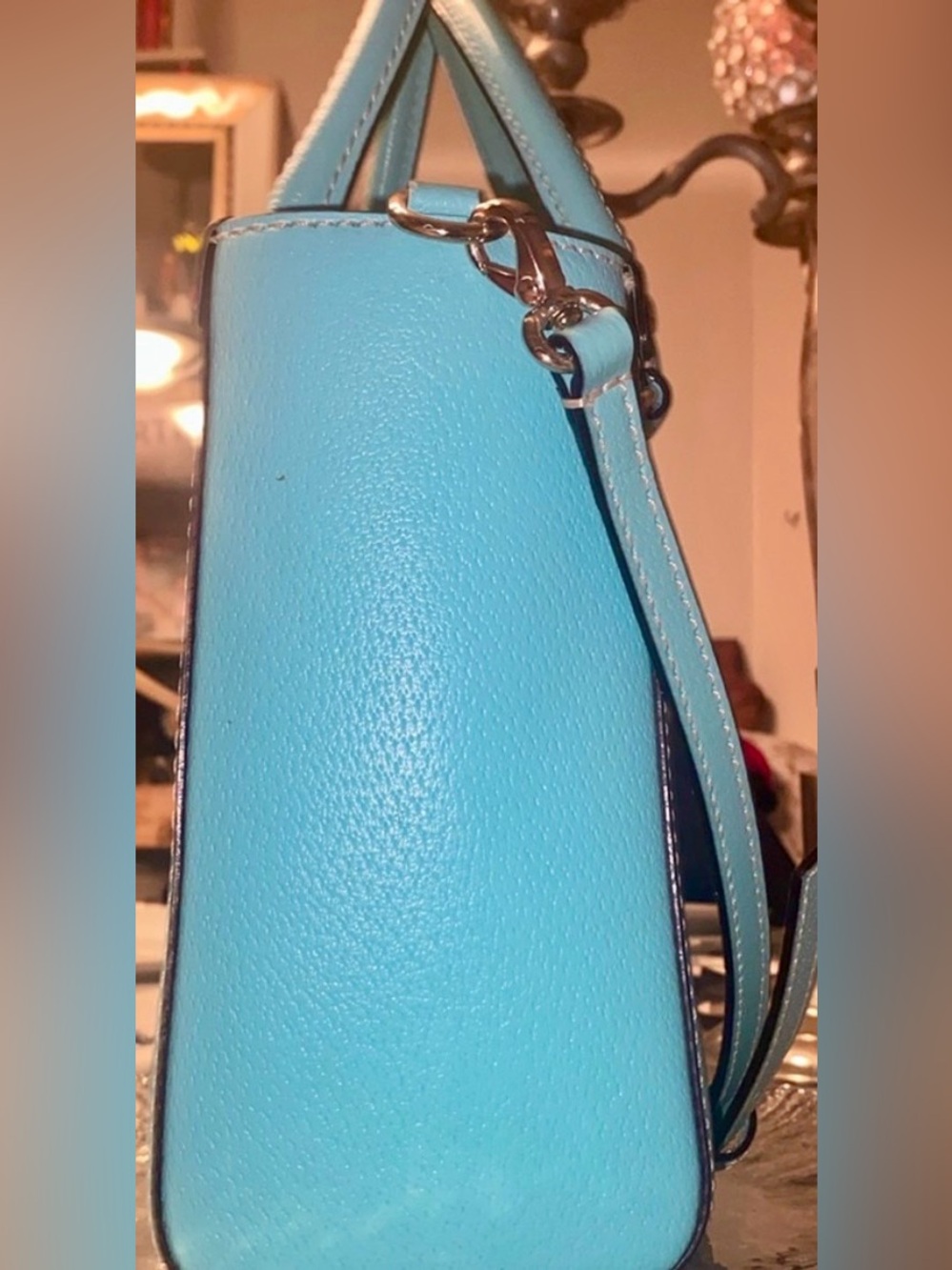 Kate Spade Wellesley Quinn Tiffany Blue Cowhide Leather Satchel/Crossbody - EUC - Picture 5 of 13